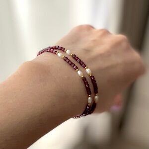 Genuine Garnet & Pearl Bracelet